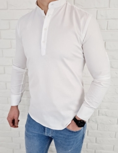 Biała koszula oxford slim fit zapięcie do połowy 1629