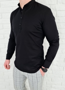 Czarna koszula oxford slim fit zapięcie do połowy 1630