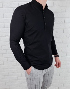 Czarna koszula oxford slim fit zapięcie do połowy 1630