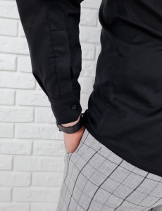 Czarna koszula oxford slim fit zapięcie do połowy 1630