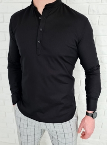 Czarna koszula oxford slim fit zapięcie do połowy 1630
