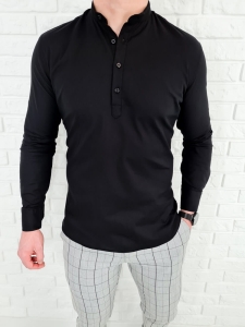 Czarna koszula oxford slim fit zapięcie do połowy 1630