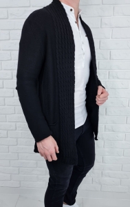 Czarny długi sweter kardigan kieszenie 2583