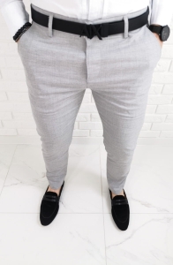 Jasnoszare bawełniane eleganckie spodnie slim fit 1474
