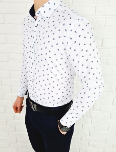 Biała koszula w granatowe liście slim fit VP1639