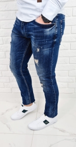 Ciemne jeansy męskie slim fit z dziurami bawełniane 7391