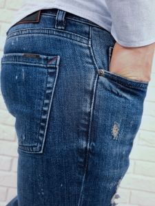 Ciemne jeansy męskie slim fit z dziurami bawełniane 7391