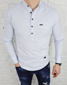 Błękitna koszula slim fit zapięcie do połowy 0376/76