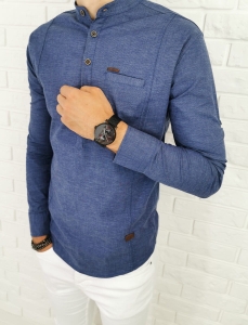 Granatowa slim fit zapięcie do połowy ozdobne przeszycia 0376/20