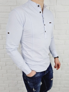 Błękitna koszula slim fit zapięcie do połowy 0376/76