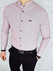 Bordowa koszula stójka pionowe przeszycia slim fit 0207/562