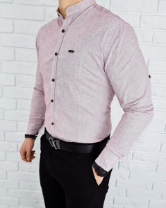 Bordowa koszula stójka pionowe przeszycia slim fit 0207/562