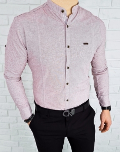 Bordowa koszula stójka pionowe przeszycia slim fit 0207/562