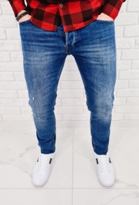 Jeansy męskie z lekkimi dziurami slim fit bawełniane 7400