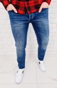 Jeansy męskie z lekkimi dziurami slim fit bawełniane 7400