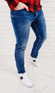 Jeansy męskie z lekkimi dziurami slim fit bawełniane 7400