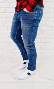 Jeansy męskie z lekkimi dziurami slim fit bawełniane 7400