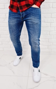 Jeansy męskie z lekkimi dziurami slim fit bawełniane 7400