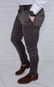Eleganckie spodnie w jodełkę brązowe 77k