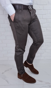 Eleganckie spodnie w jodełkę brązowe 77k