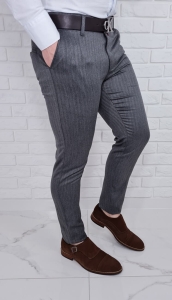 Eleganckie spodnie w jodełkę ciemnoszare 77G