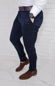 Eleganckie spodnie w jodełkę granatowe 77L