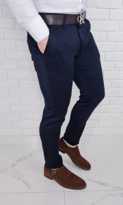 Eleganckie spodnie w jodełkę granatowe 77L