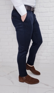 Eleganckie spodnie w jodełkę granatowe 77L