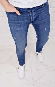 Jeansy z przetarciami męskie slim fit Blue-3