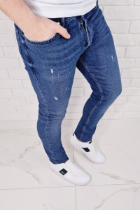 Jeansy z przetarciami męskie slim fit Blue-3