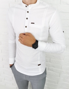 Biała koszula męska slim fit zapięcie do połowy 0376/1