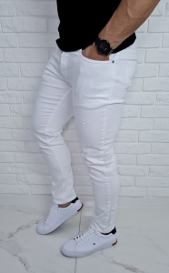 Białe jeansy męskie z dziurami slim fit 7253