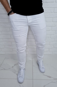Białe jeansy męskie z dziurami slim fit 7253