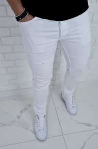 Białe jeansy męskie z dziurami slim fit 7253