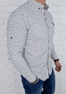 Koszula męska w kratę czarno-białą slim fit  Stylovy 0410/14