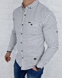 Koszula męska w kratę czarno-białą slim fit  Stylovy 0410/14