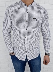 Koszula męska w kratę czarno-białą slim fit  Stylovy 0410/14