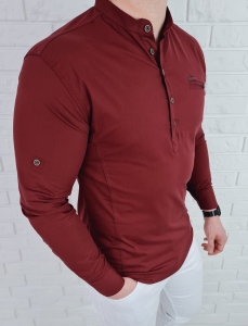 Koszula męska bordowa ze stójką zapinana do połowy slim fit 0329/56