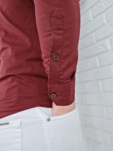 Koszula męska bordowa ze stójką zapinana do połowy slim fit 0329/56