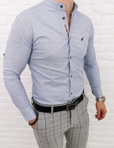 Biało niebieska męska koszula slim fit ze stójką 0284/59
