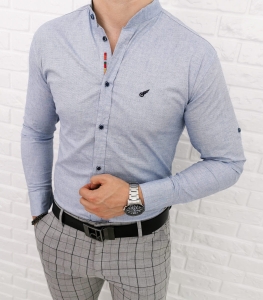Biało niebieska męska koszula slim fit ze stójką 0284/59