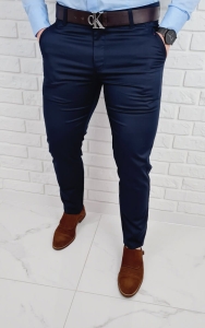 Ciemnogranatowe spodnie eleganckie slim fit wizytowe Stylovy D-1105