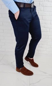 Ciemnogranatowe spodnie eleganckie slim fit wizytowe Stylovy D-1105