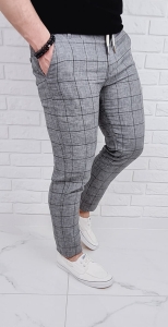 Szare spodnie lniane w kratę męskie slim fit Silva-1