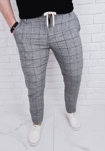 Szare spodnie lniane w kratę męskie slim fit Silva-1