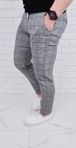 Szare spodnie lniane w kratę męskie slim fit Silva-1