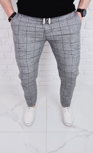 Szare spodnie lniane w kratę męskie slim fit Silva-1