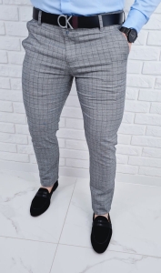 Szare eleganckie materiałowe spodnie w kratę slim fit Polo-1