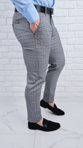 Szare eleganckie materiałowe spodnie w kratę slim fit Polo-1