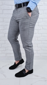 Szare eleganckie materiałowe spodnie w kratę slim fit Polo-1